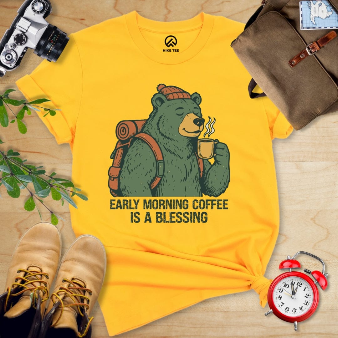 Hike Tee T-Shirt Gold / S Morining Coffee Bear Shirt