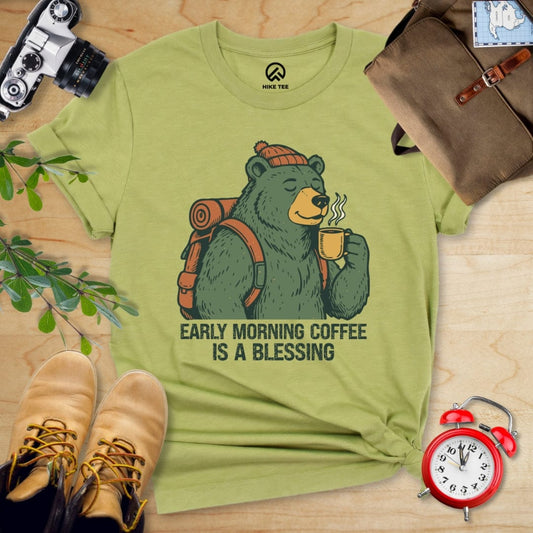 Hike Tee T-Shirt Heather Green / S Morining Coffee Bear Shirt