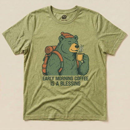 Printify T-Shirt Heather Green / S Morining Coffee Bear Shirt