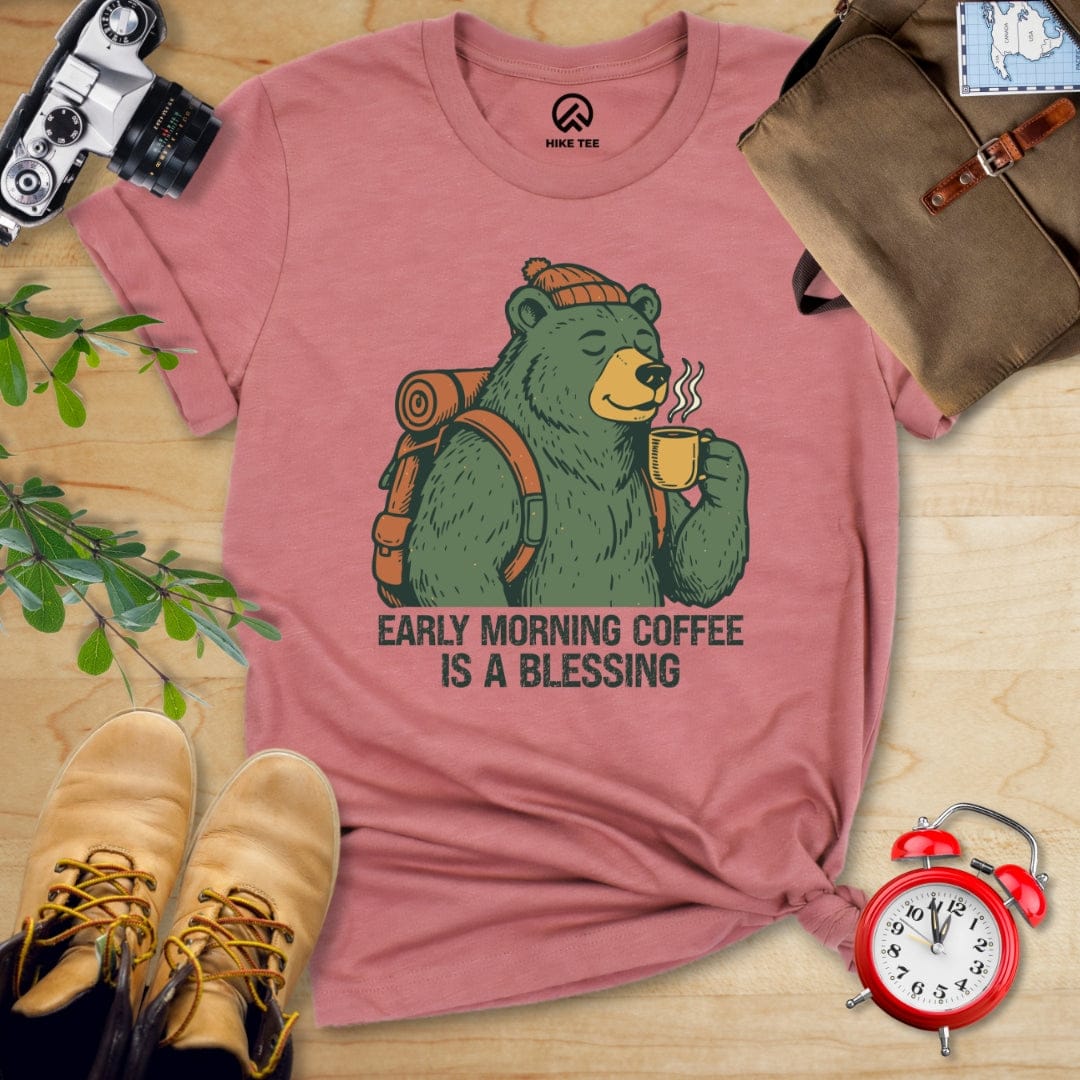 Hike Tee T-Shirt Heather Mauve / S Morining Coffee Bear Shirt