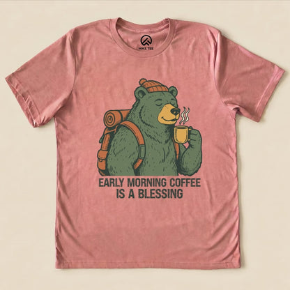 Printify T-Shirt Heather Mauve / S Morining Coffee Bear Shirt