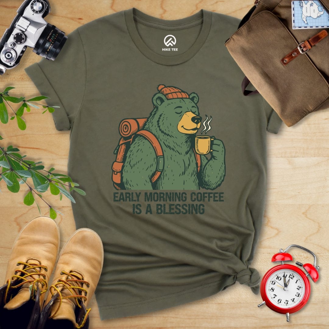 Hike Tee T-Shirt Military Green / S Morining Coffee Bear Shirt