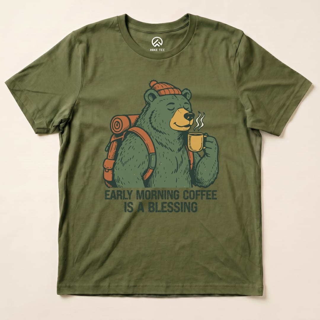 Printify T-Shirt Military Green / S Morining Coffee Bear Shirt