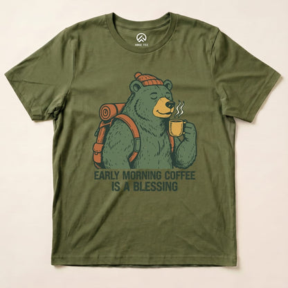 Printify T-Shirt Military Green / S Morining Coffee Bear Shirt