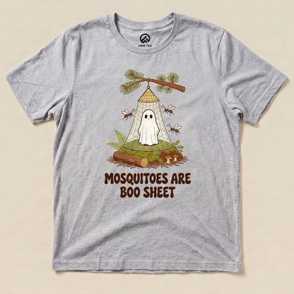 Athletic Heather Mosquitoes Are Boo Sheet Shirt with a ghost resting under a mosquito net graphic
