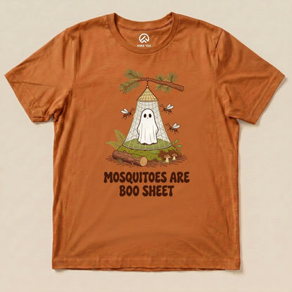 Autumn Mosquitoes Are Boo Sheet Shirt with a ghost resting under a mosquito net graphic