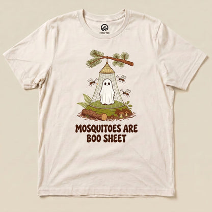 Natural Mosquitoes Are Boo Sheet Shirt with a ghost resting under a mosquito net graphic