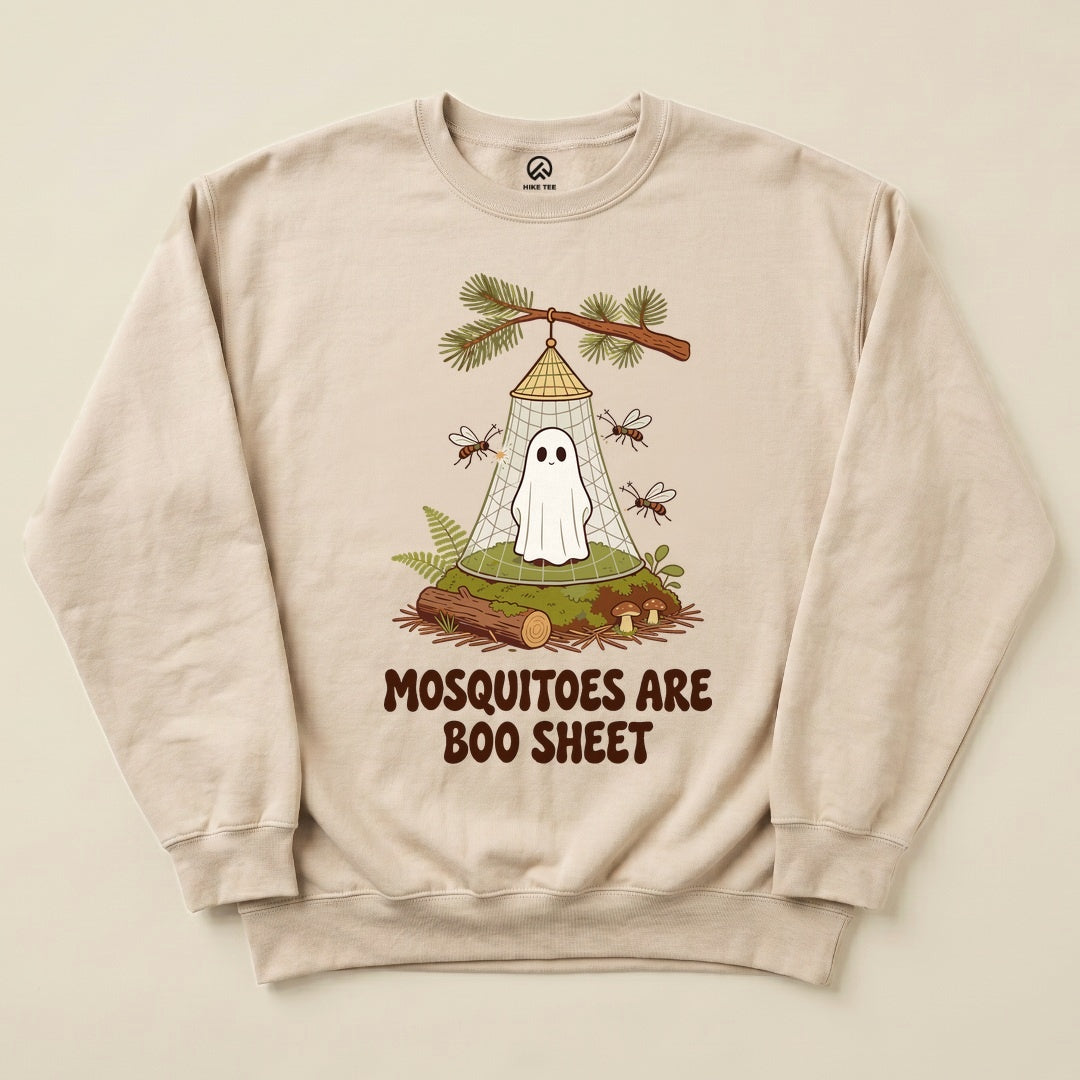 Sand Mosquitoes Are Boo Sheet Sweatshirt with a ghost resting under a mosquito net graphic