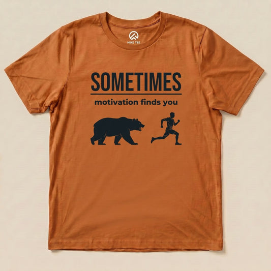 Autumn Motivation Finds You Shirt with a bear chasing a runner graphic
