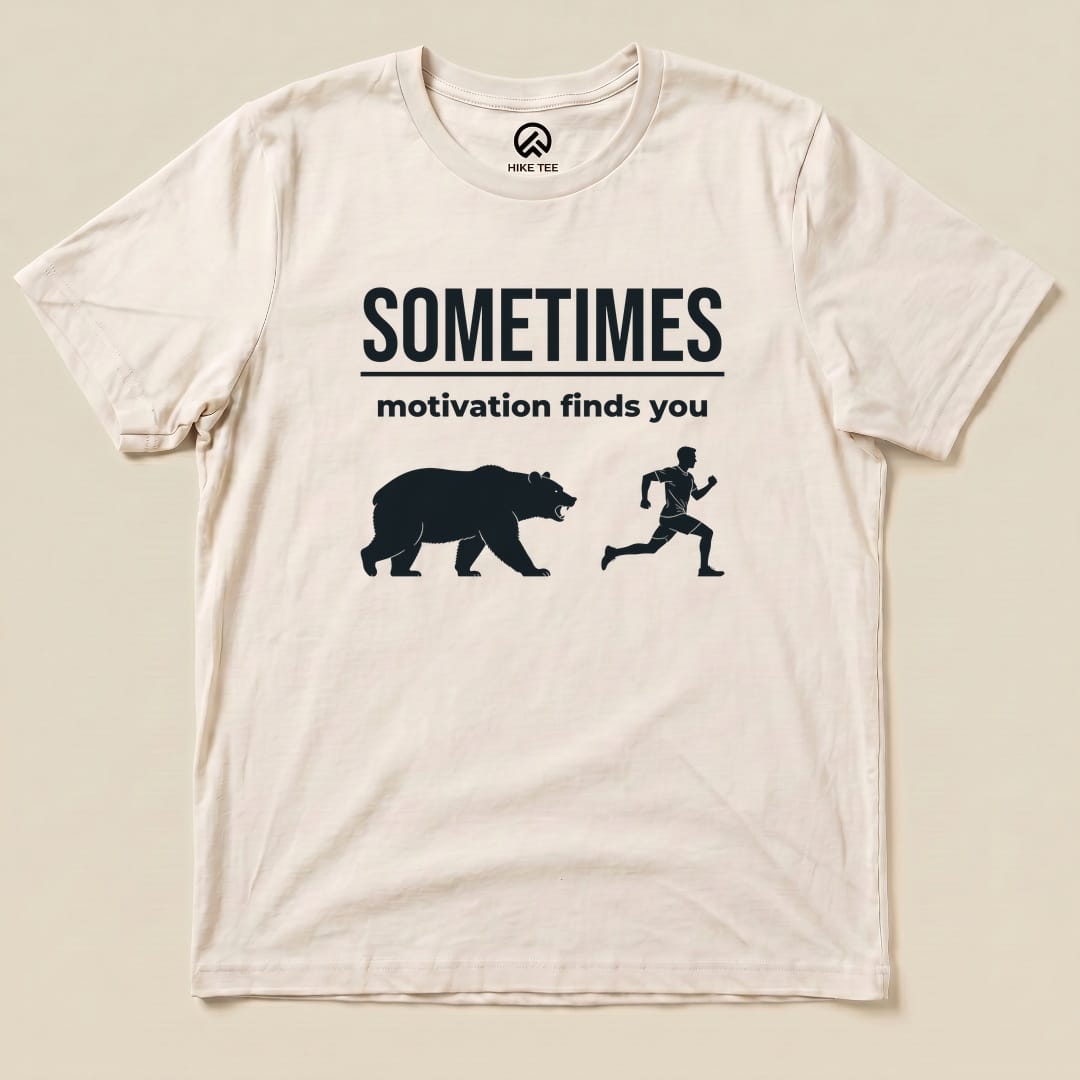 Natural Motivation Finds You Shirt with a bear chasing a runner graphic