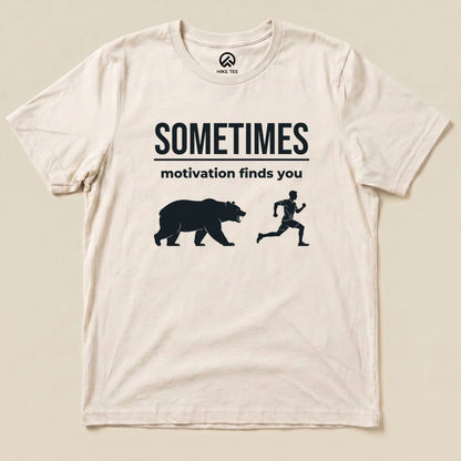 Natural Motivation Finds You Shirt with a bear chasing a runner graphic