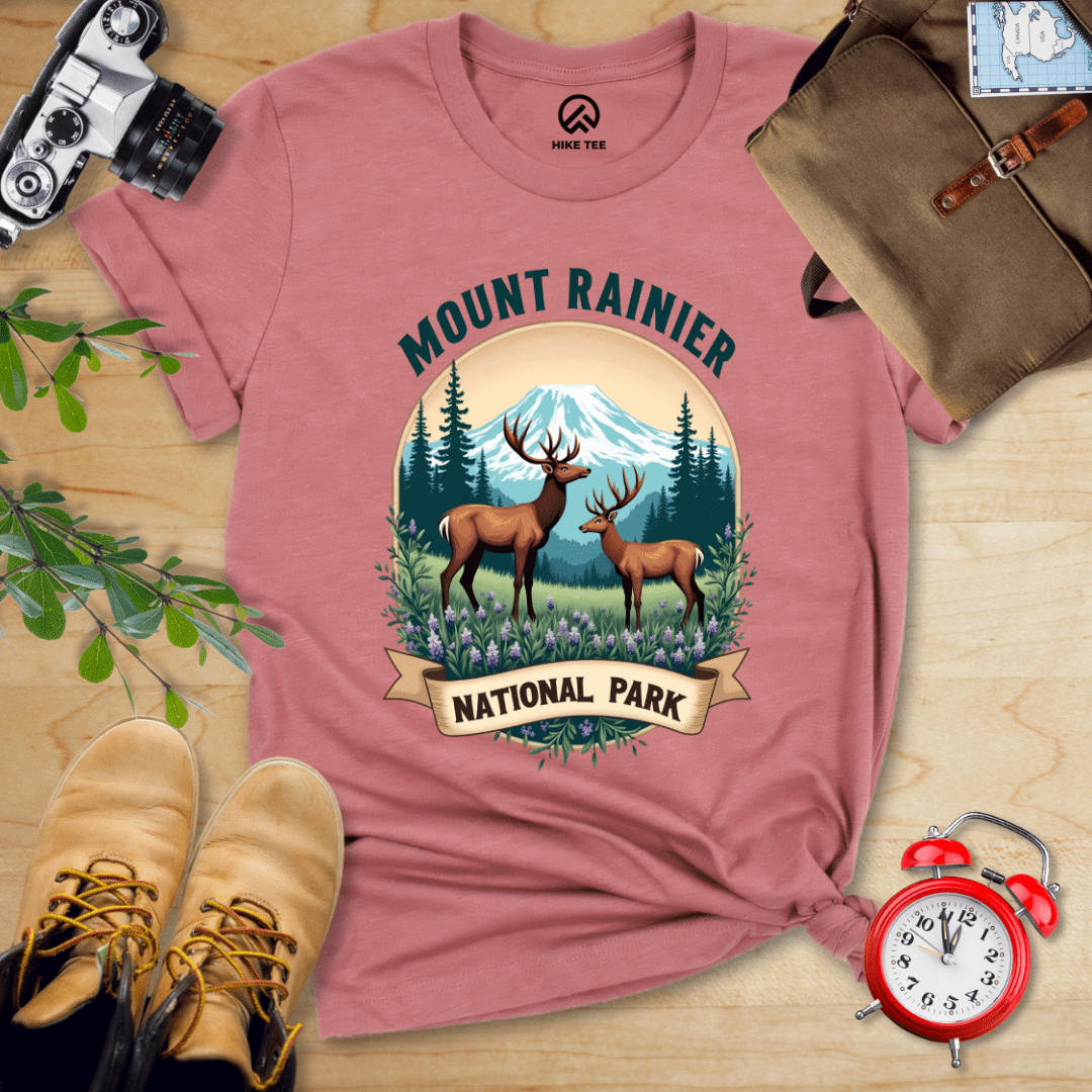 Hike Tee T-Shirt Heather Mauve / S Mount Rainier Deer Shirt