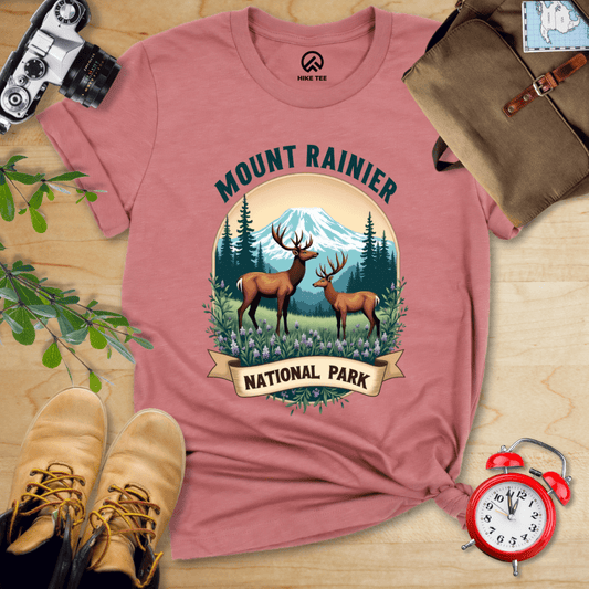 Hike Tee T-Shirt Heather Mauve / S Mount Rainier Deer Shirt
