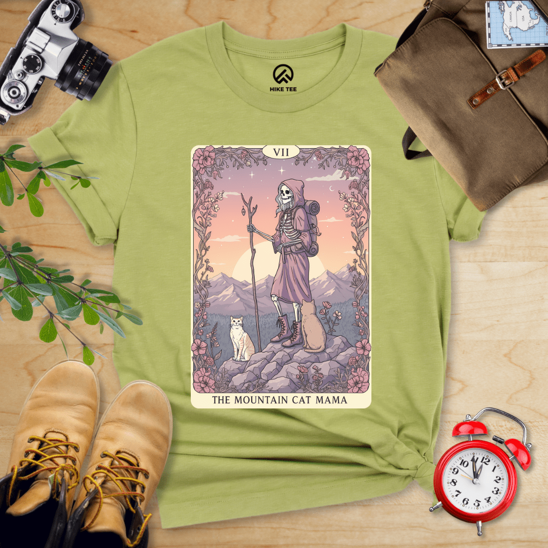 Hike Tee T-Shirt Heather Green / S Mountain Cat Mama Card Shirt