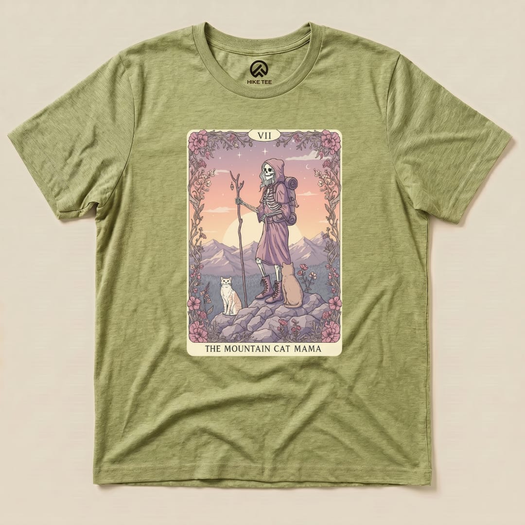 Hike Tee T-Shirt Heather Green / S Mountain Cat Mama Card Shirt