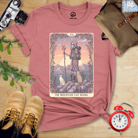 Hike Tee T-Shirt Heather Mauve / S Mountain Cat Mama Card Shirt