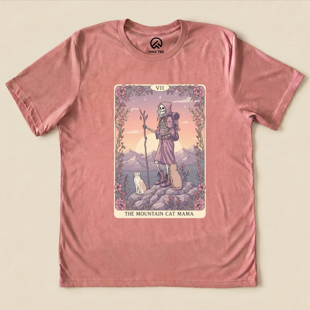 Hike Tee T-Shirt Heather Mauve / S Mountain Cat Mama Card Shirt
