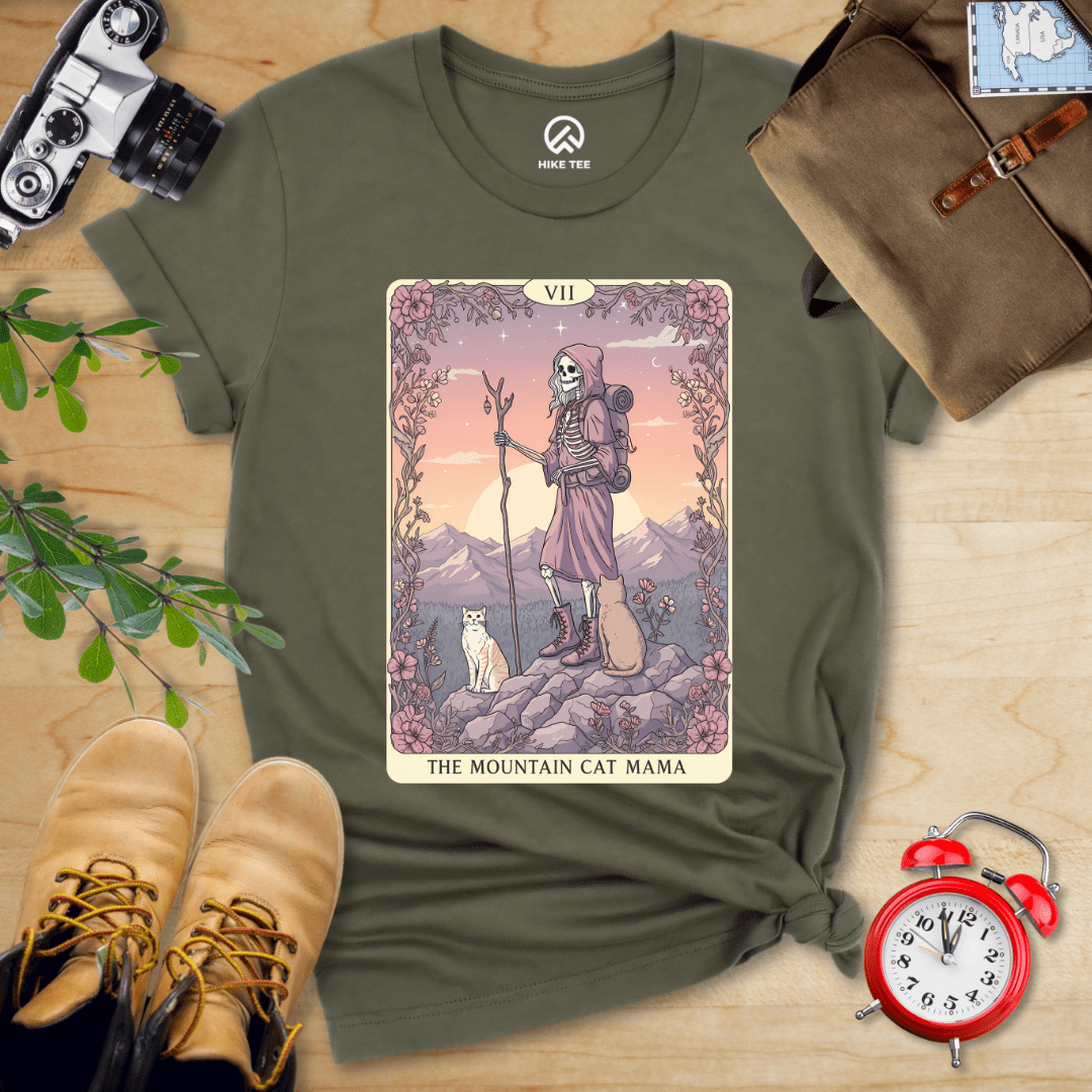 Hike Tee T-Shirt Military Green / S Mountain Cat Mama Card Shirt