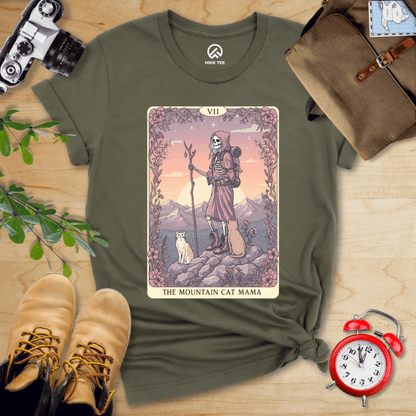 Hike Tee T-Shirt Military Green / S Mountain Cat Mama Card Shirt