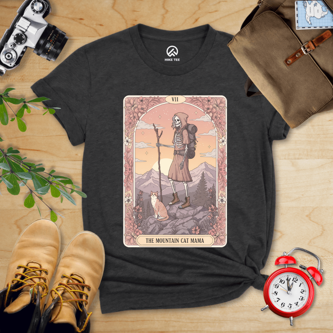 Hike Tee T-Shirt Dark Grey Heather / S Mountain Cat Mom Shirt