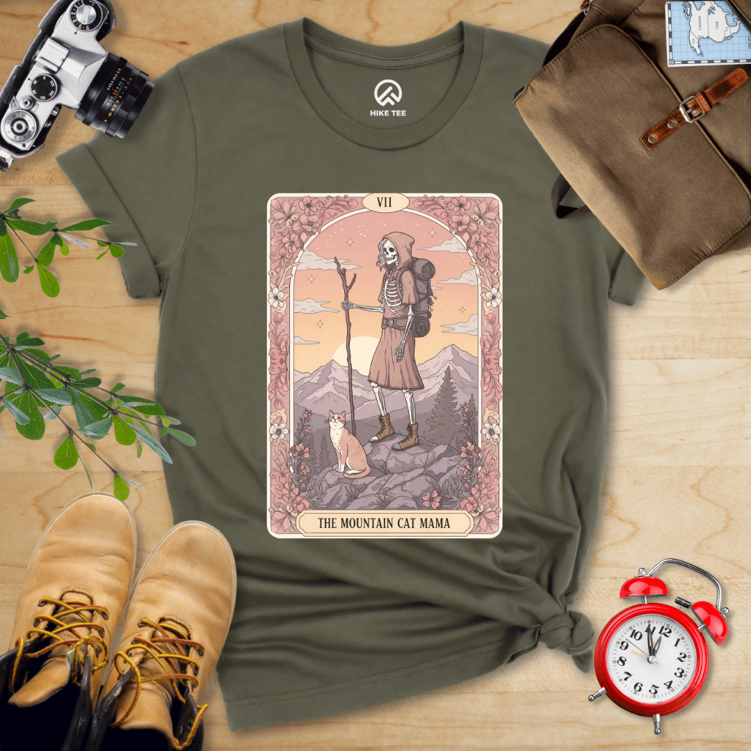 Hike Tee T-Shirt Military Green / S Mountain Cat Mom Shirt