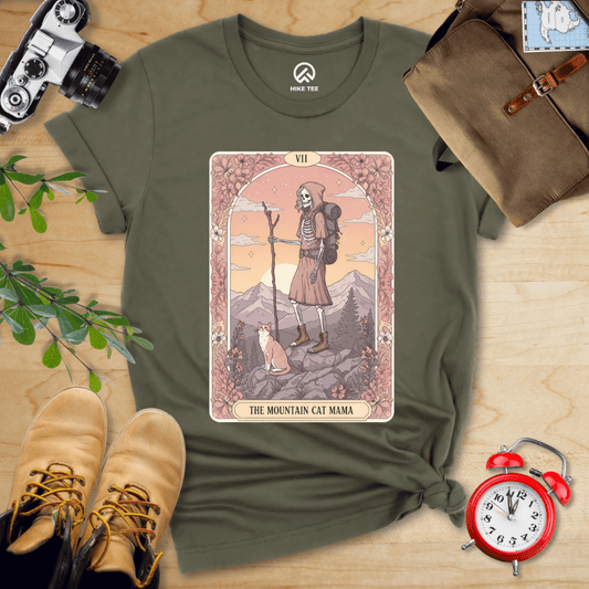 Hike Tee T-Shirt Military Green / S Mountain Cat Mom Shirt