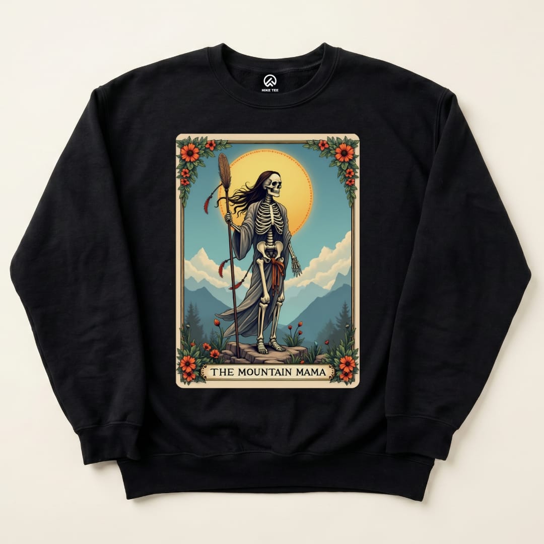 Mountain Mama Tarrot Card Sweatshirt Hike Tee Sweatshirt Black / S
