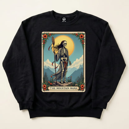 Mountain Mama Tarrot Card Sweatshirt Hike Tee Sweatshirt Black / S