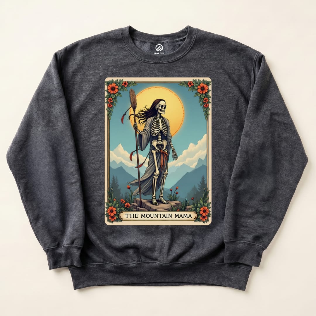 Mountain Mama Tarrot Card Sweatshirt Hike Tee Sweatshirt Dark Heather / S