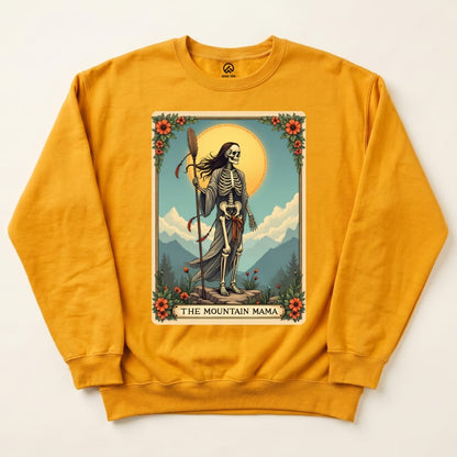 Mountain Mama Tarrot Card Sweatshirt Hike Tee Sweatshirt Gold / S