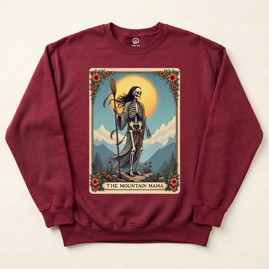 Mountain Mama Tarrot Card Sweatshirt Hike Tee Sweatshirt Maroon / S