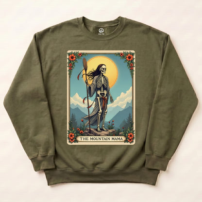 Mountain Mama Tarrot Card Sweatshirt Hike Tee Sweatshirt Military Green / S