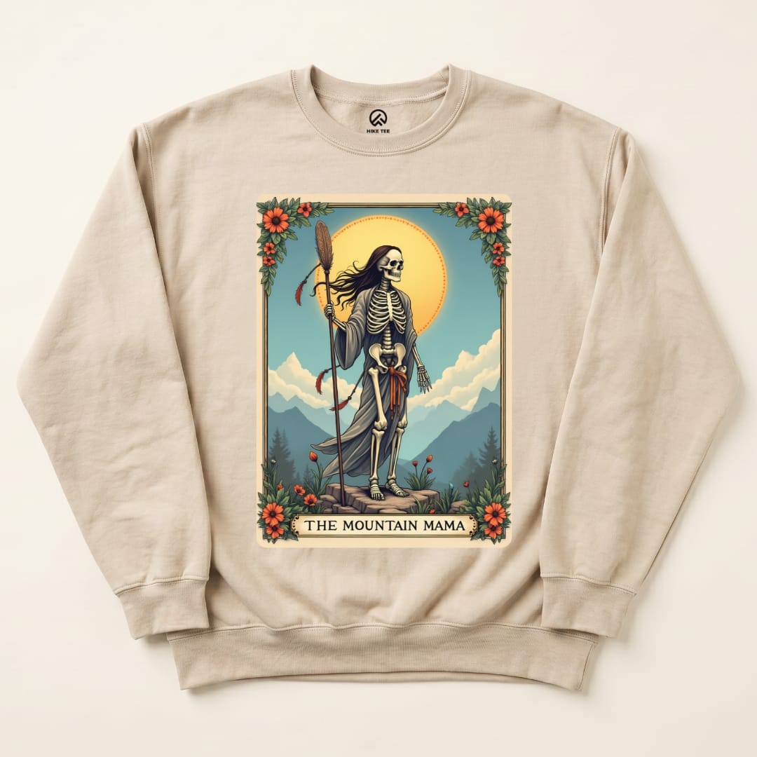 Mountain Mama Tarrot Card Sweatshirt Hike Tee Sweatshirt Sand / S