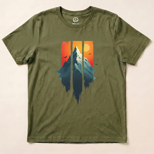 Mountain Sunset Shirt Hike Tee T-Shirt Military Green / S