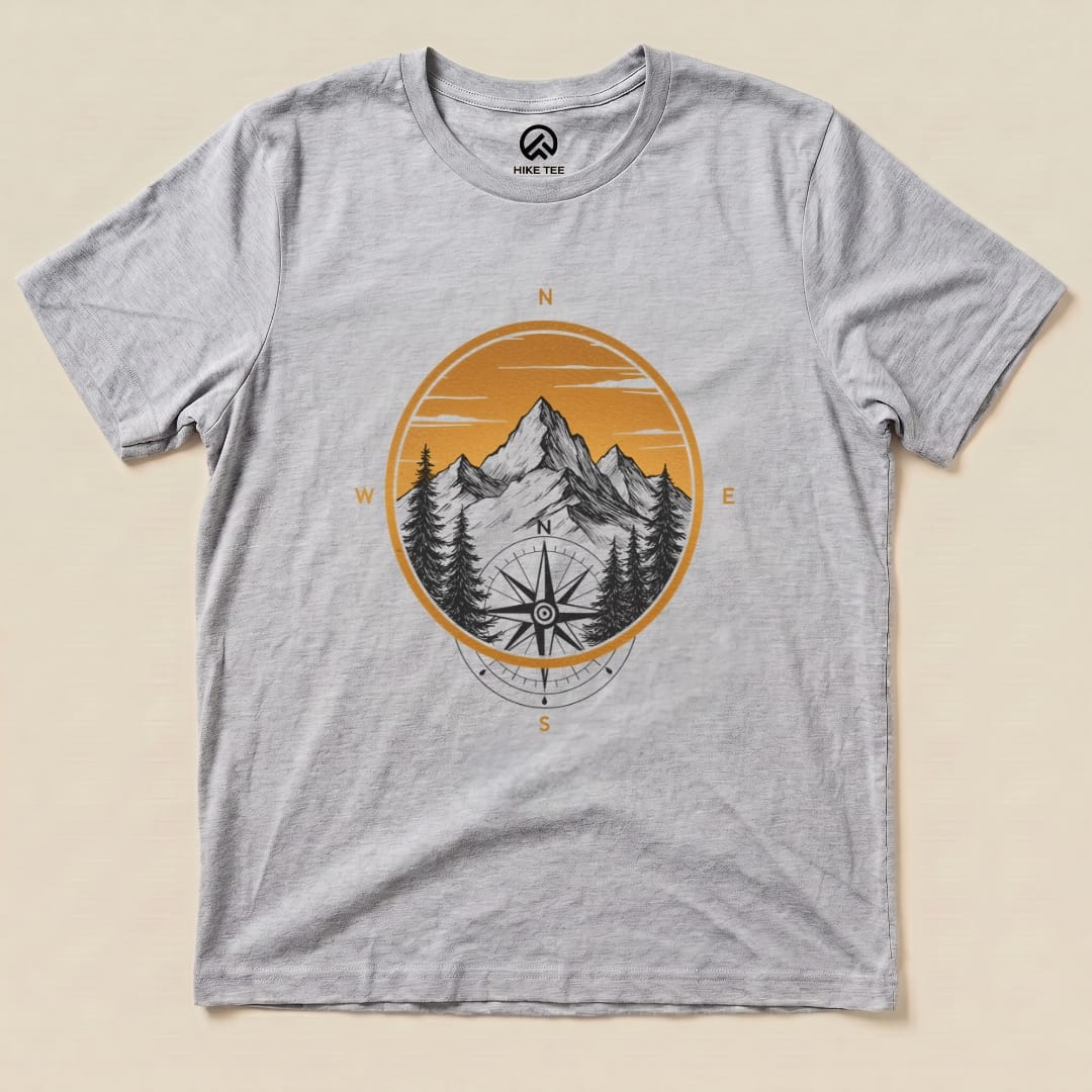 Mountain With Compass Shirt Hike Tee T-Shirt Athletic Heather / S
