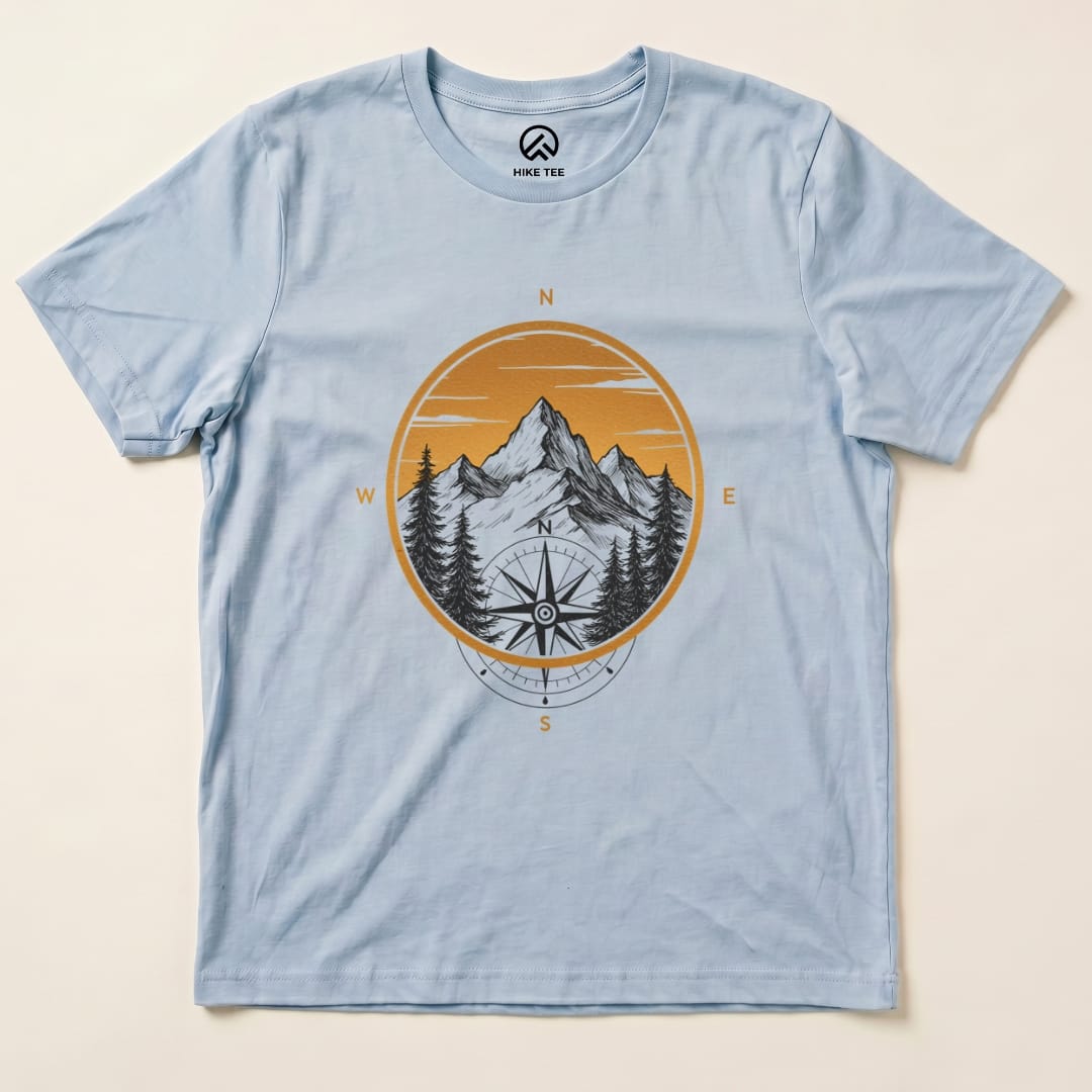 Mountain With Compass Shirt Hike Tee T-Shirt Baby Blue / S