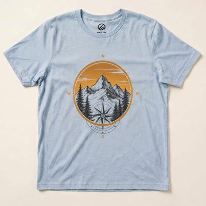 Mountain With Compass Shirt Hike Tee T-Shirt Baby Blue / S