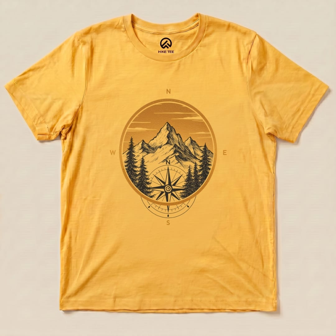 Mountain With Compass Shirt Hike Tee T-Shirt Gold / S