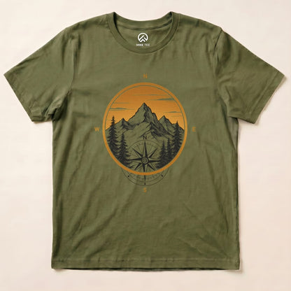 Mountain With Compass Shirt Hike Tee T-Shirt Military Green / S