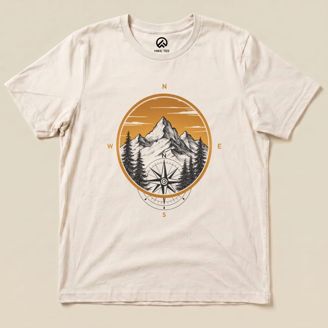 Mountain With Compass Shirt Hike Tee T-Shirt Natural / S