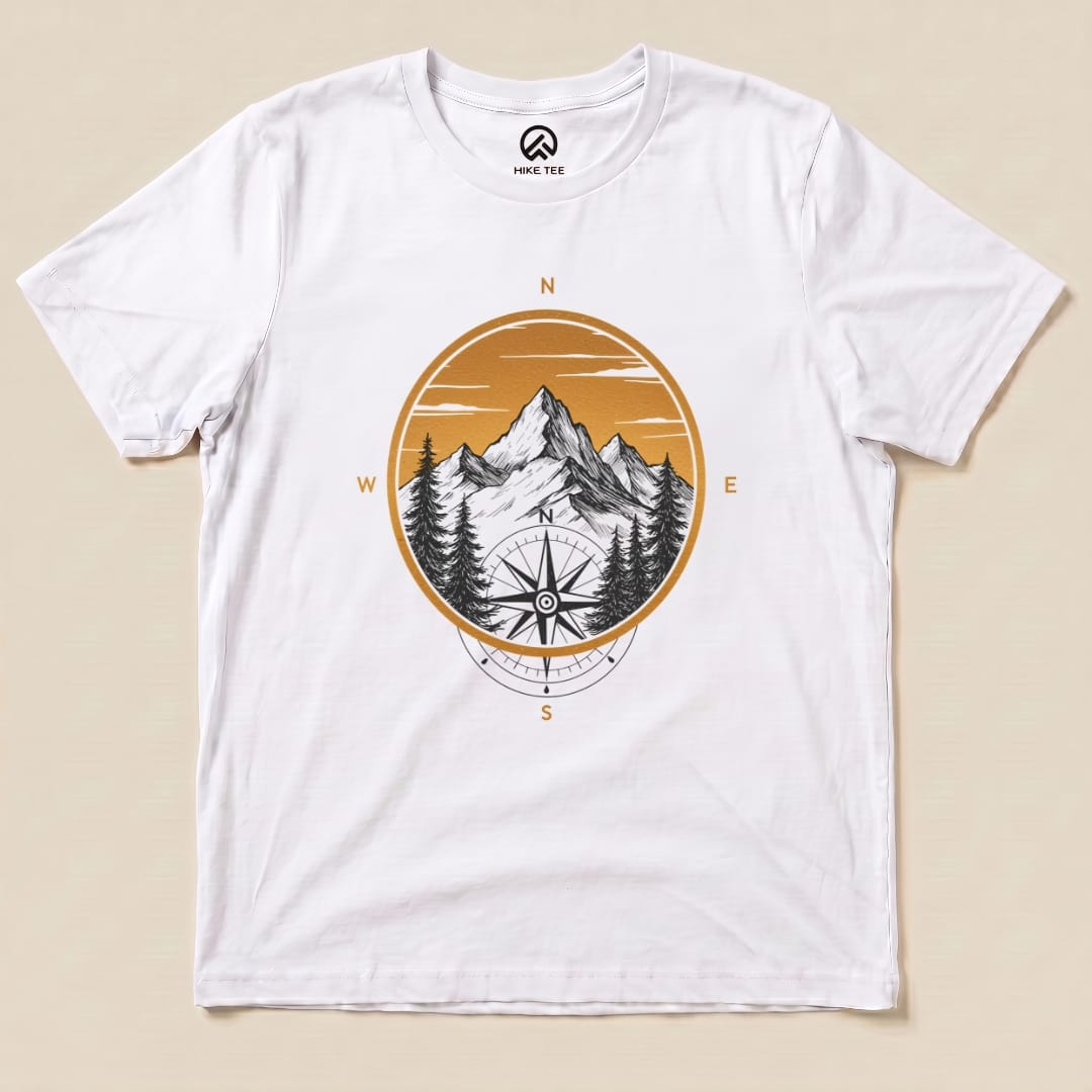 Mountain With Compass Shirt Hike Tee T-Shirt White / S