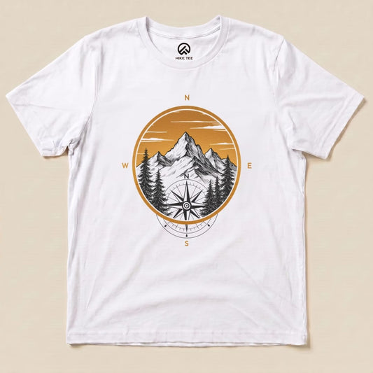 Mountain With Compass Shirt Hike Tee T-Shirt White / S