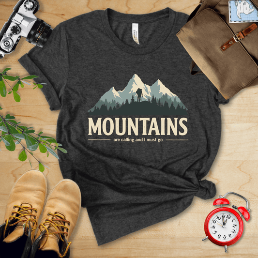 Printify T-Shirt Dark Grey Heather / S Mountains Are Calling Shirt