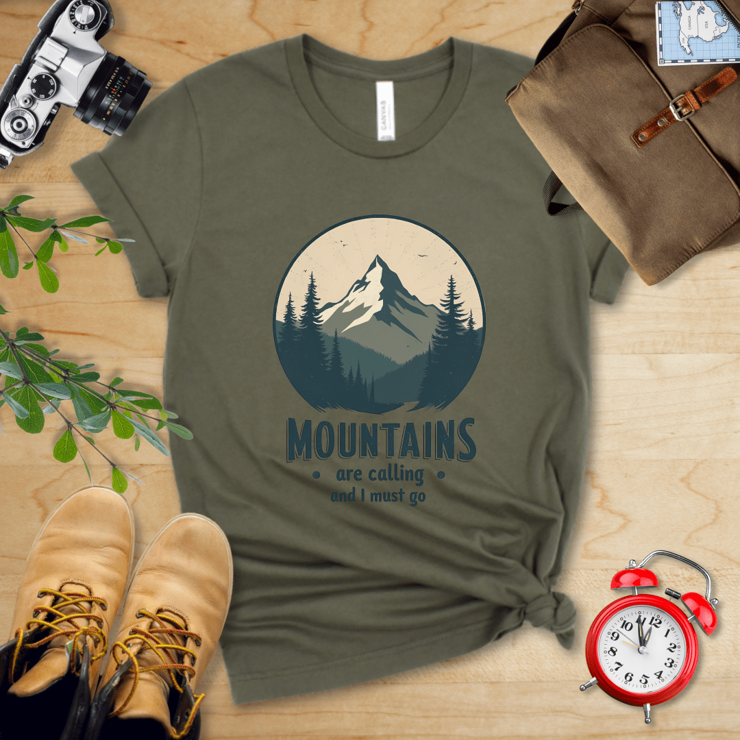 Printify T-Shirt Military Green / S Mountains Are Calling Shirt