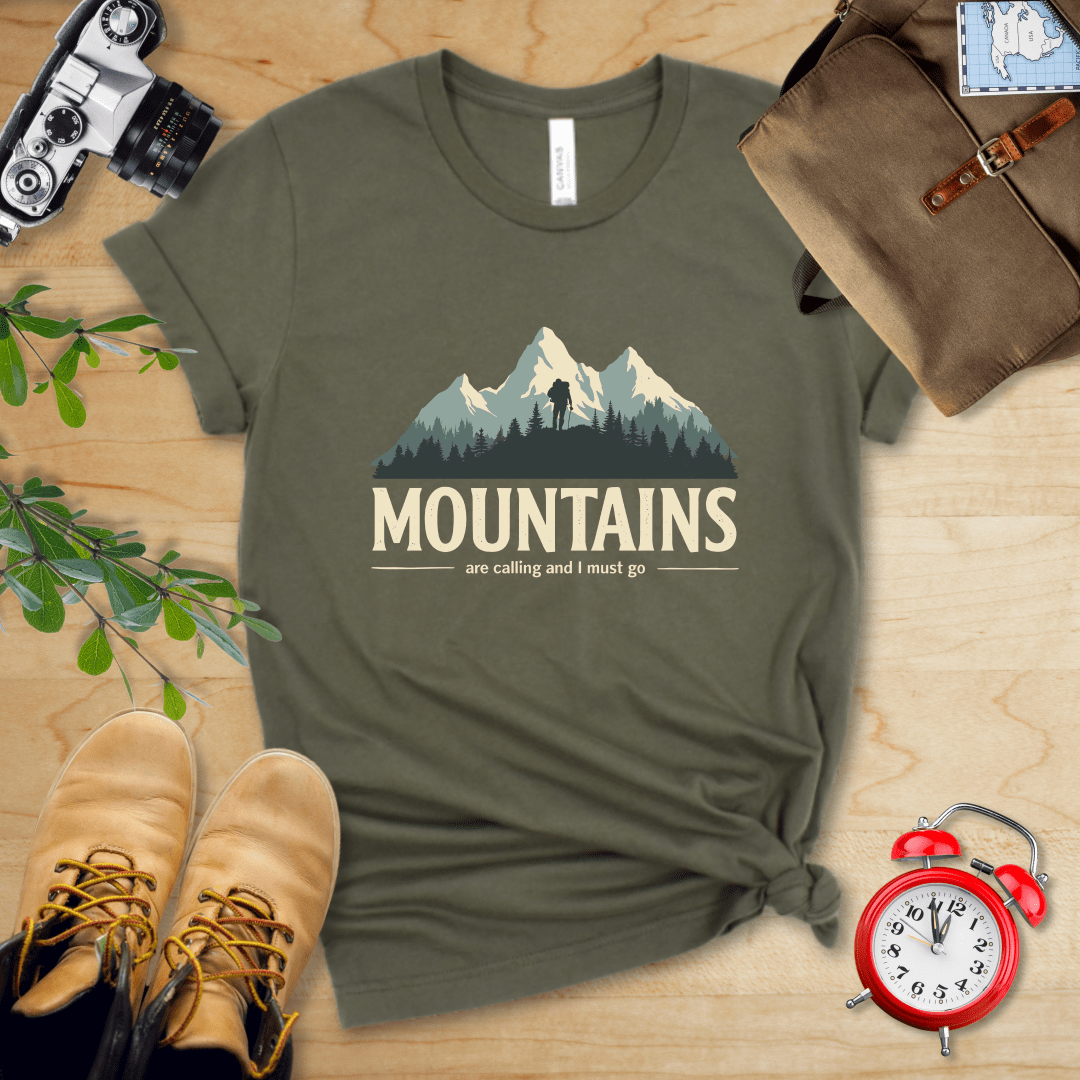 Printify T-Shirt Military Green / S Mountains Are Calling Shirt