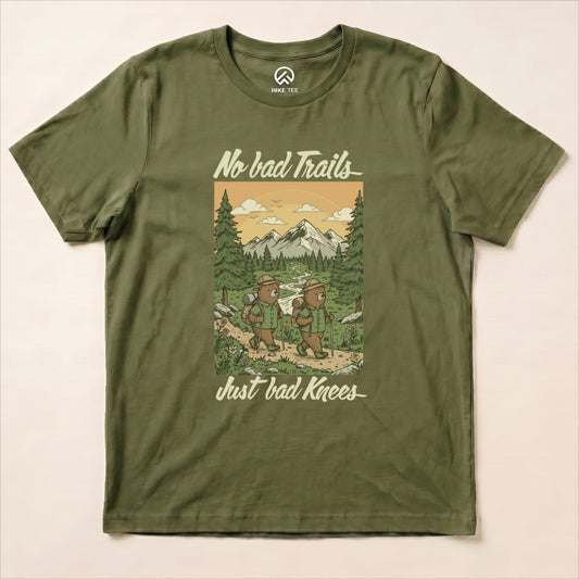 No bad Trails Just bad Knees Shirt Hike Tee T-Shirt Military Green / S