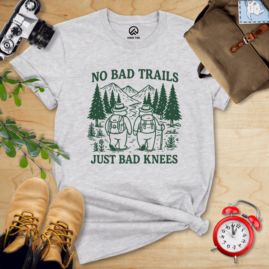 Hike Tee T-Shirt Athletic Heather / S No Bad Trails Just Bad Knees