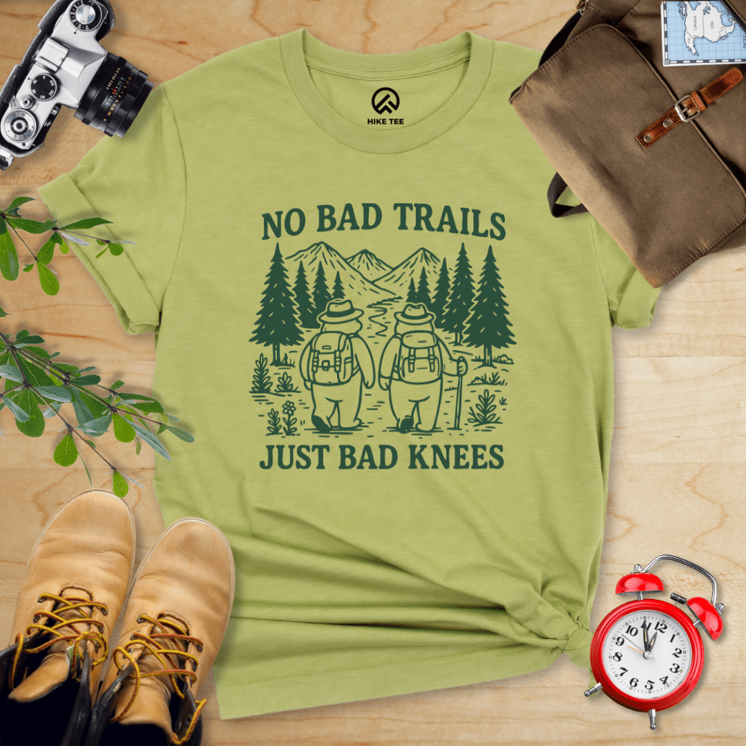 Hike Tee T-Shirt Heather Green / S No Bad Trails Just Bad Knees