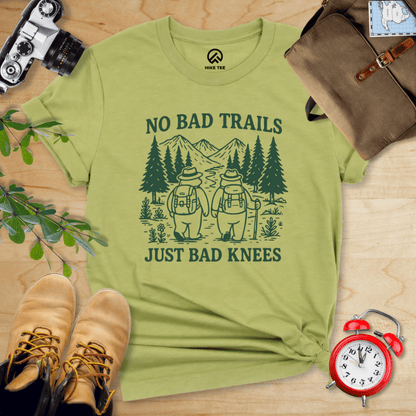 Hike Tee T-Shirt Heather Green / S No Bad Trails Just Bad Knees