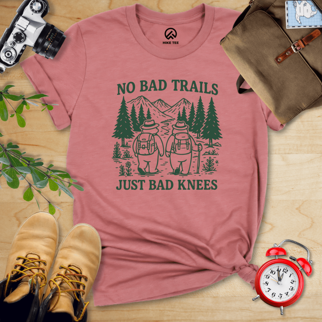 Hike Tee T-Shirt Heather Mauve / S No Bad Trails Just Bad Knees